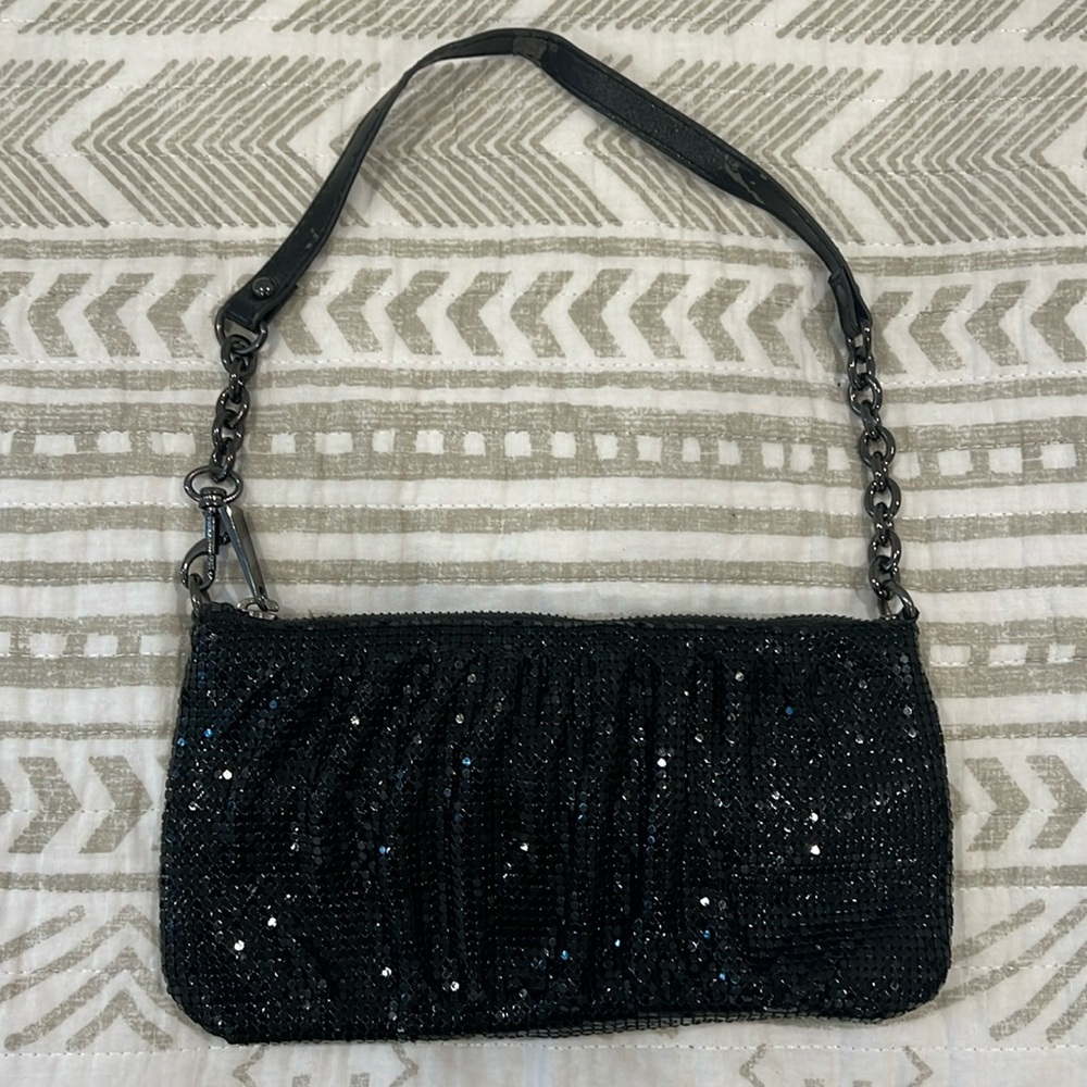 Black mesh clutch with strap/ wristlet